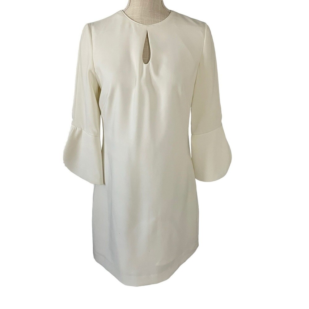 White House Black Market Petal-Sleeve White Shift‎ Dress Size 4
